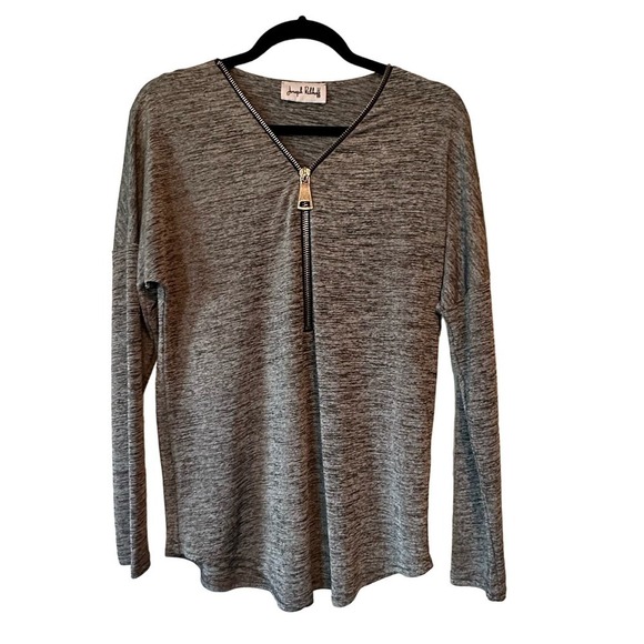 Joeseph Ribkoff Grey Zipper Blouse - Picture 1 of 2